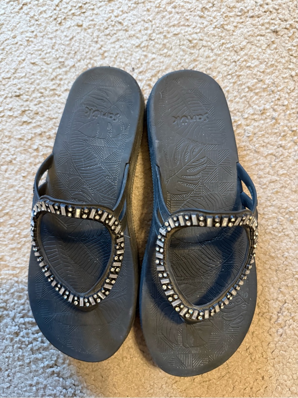 Sanuk Navy Bejeweled Women’s Flip Flop Sandals